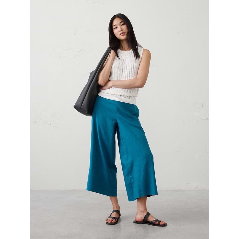 Banana Republic Wide Leg Cropped Pants XXL Teal Linen Blend Lagenlook office NWT